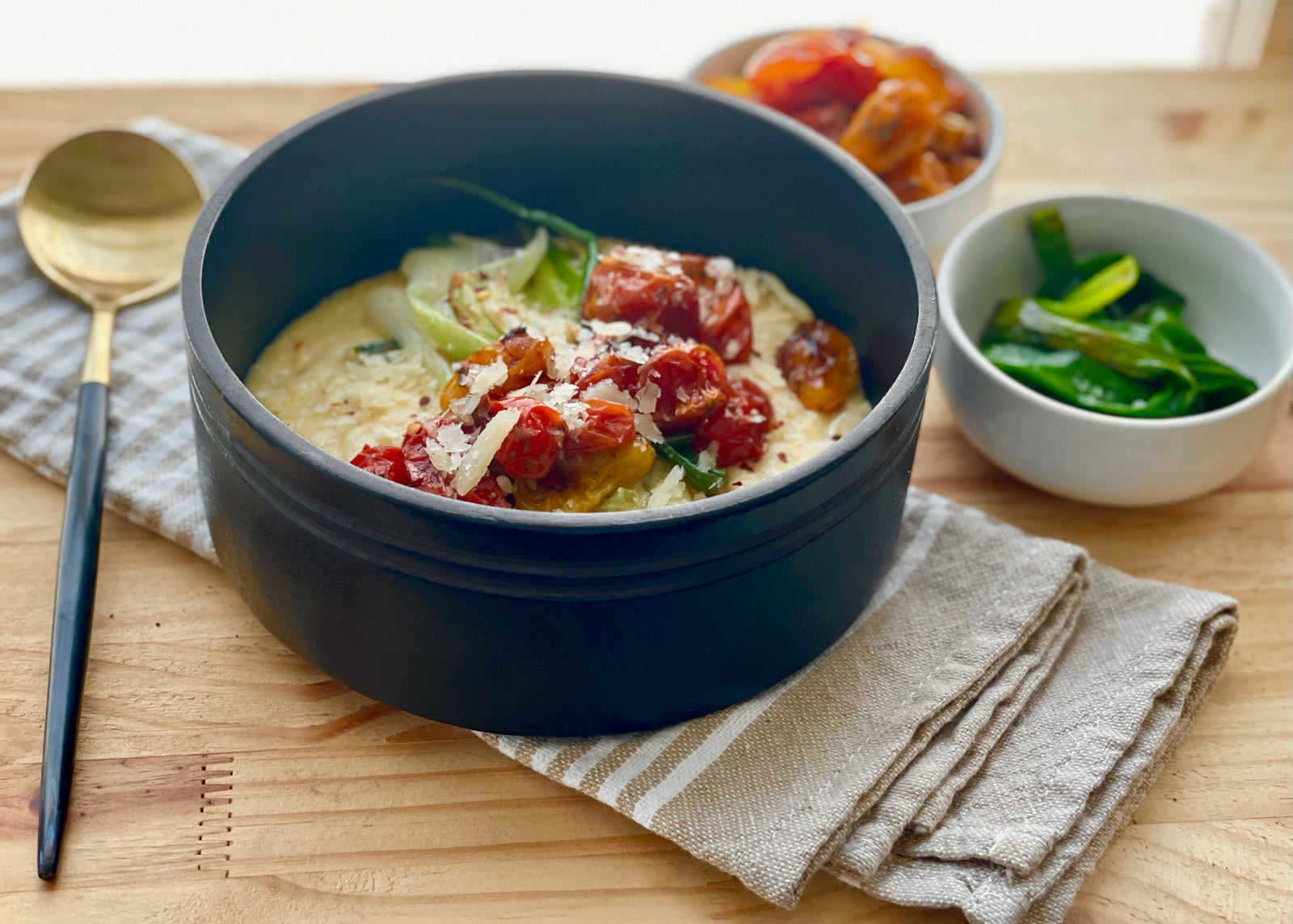 Creamy Polenta with Roasted Tomato and Scallion