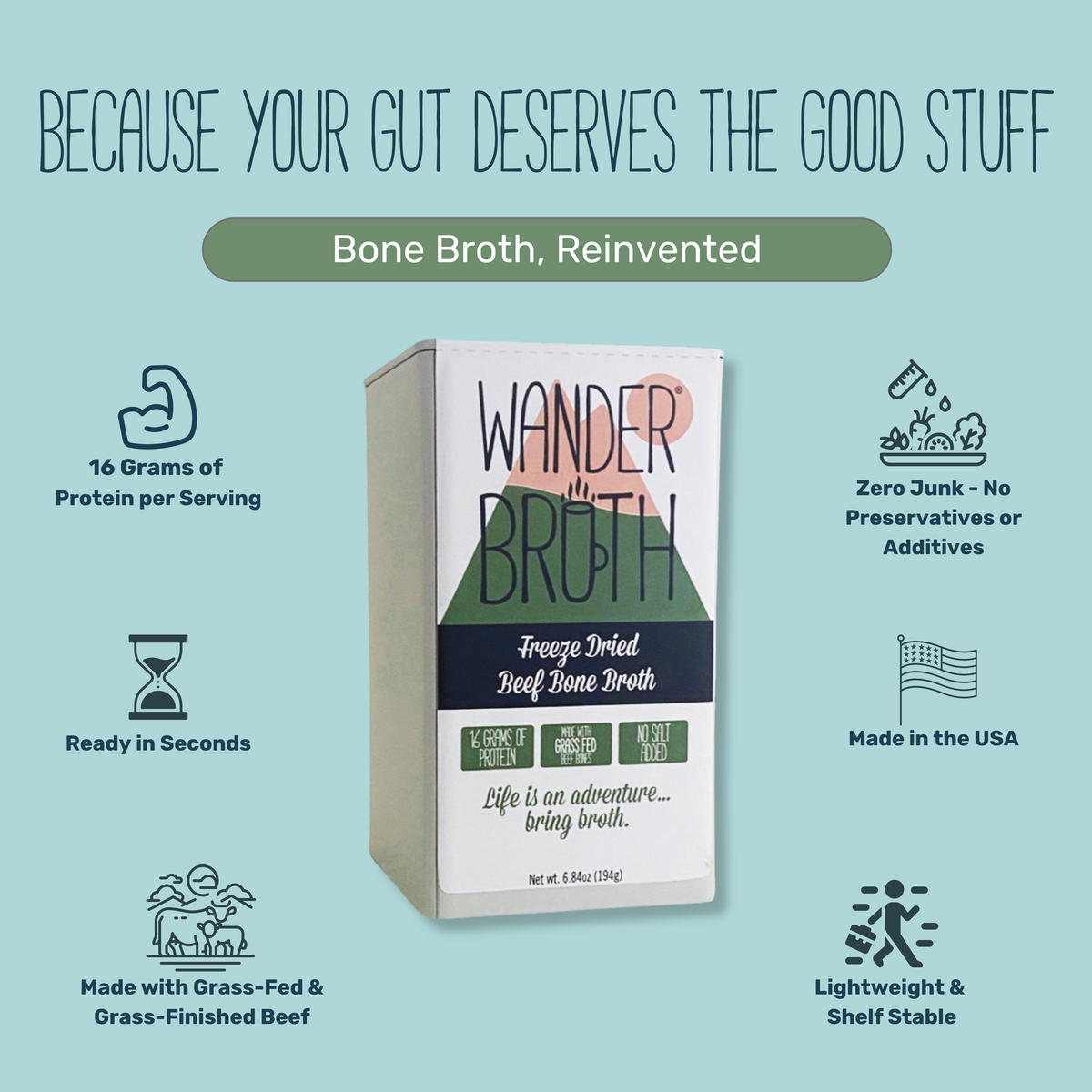 No Salt Added Grass-Fed Beef Bone Broth - Bulk